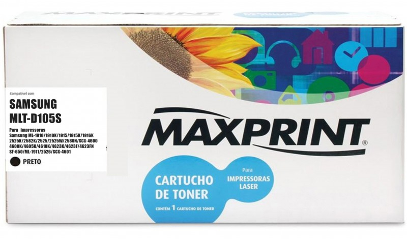 Toner compatível Samsung MLT-D105S Preto - Maxprint 5611516 - ML-1910/1910K/1915/1915K/1916K 2525K/2582K/2525/2525W/2580N/SCX-4600 4600K/4605K/4610K/4623K/4623F/4623FN SF-650/ML-1911/2526/SCX-4601