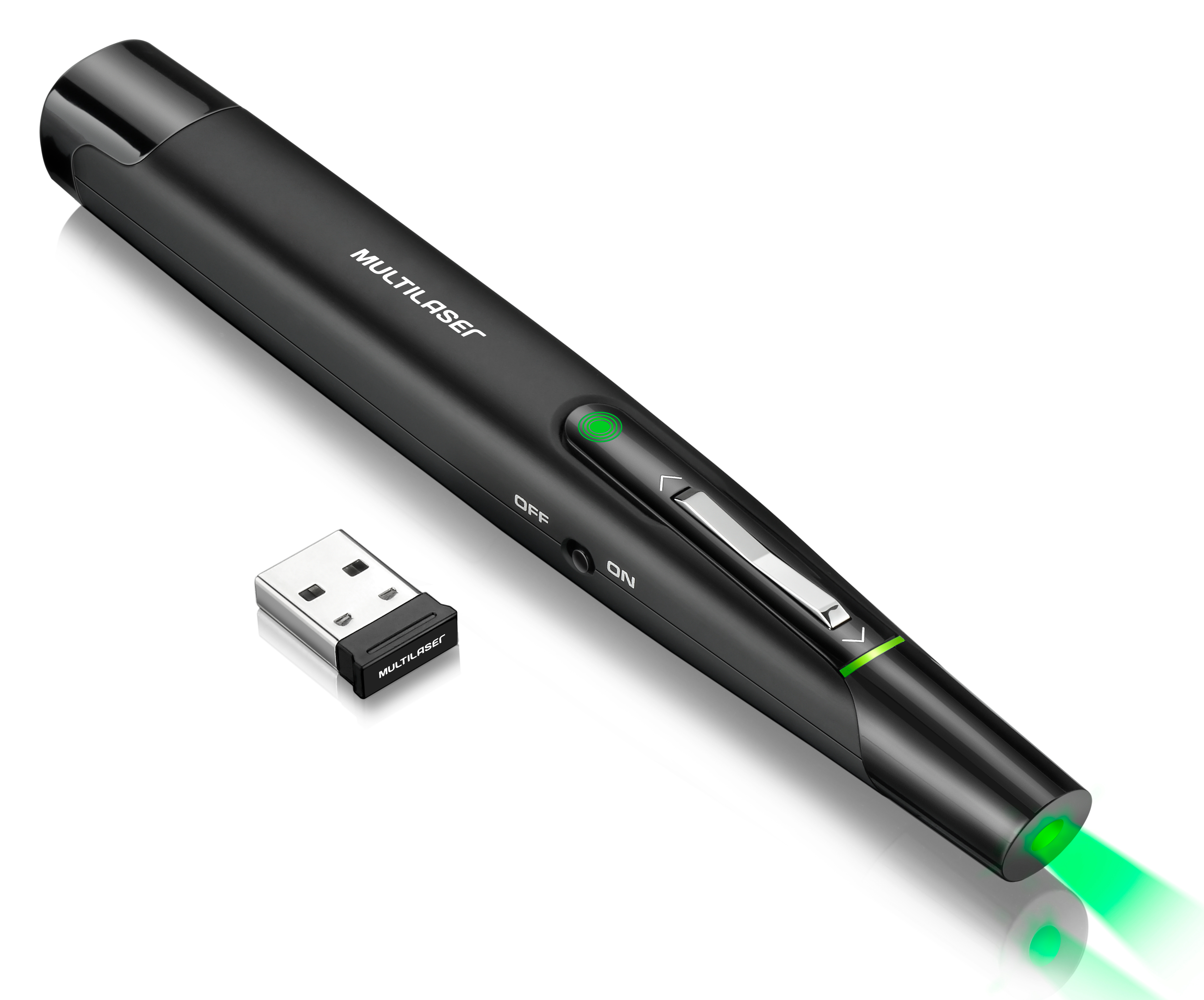 Apresentador Multimídia Laser Point Multilaser AC278 - Laser Verde - Receptor USB sem fio de alcance até 30m