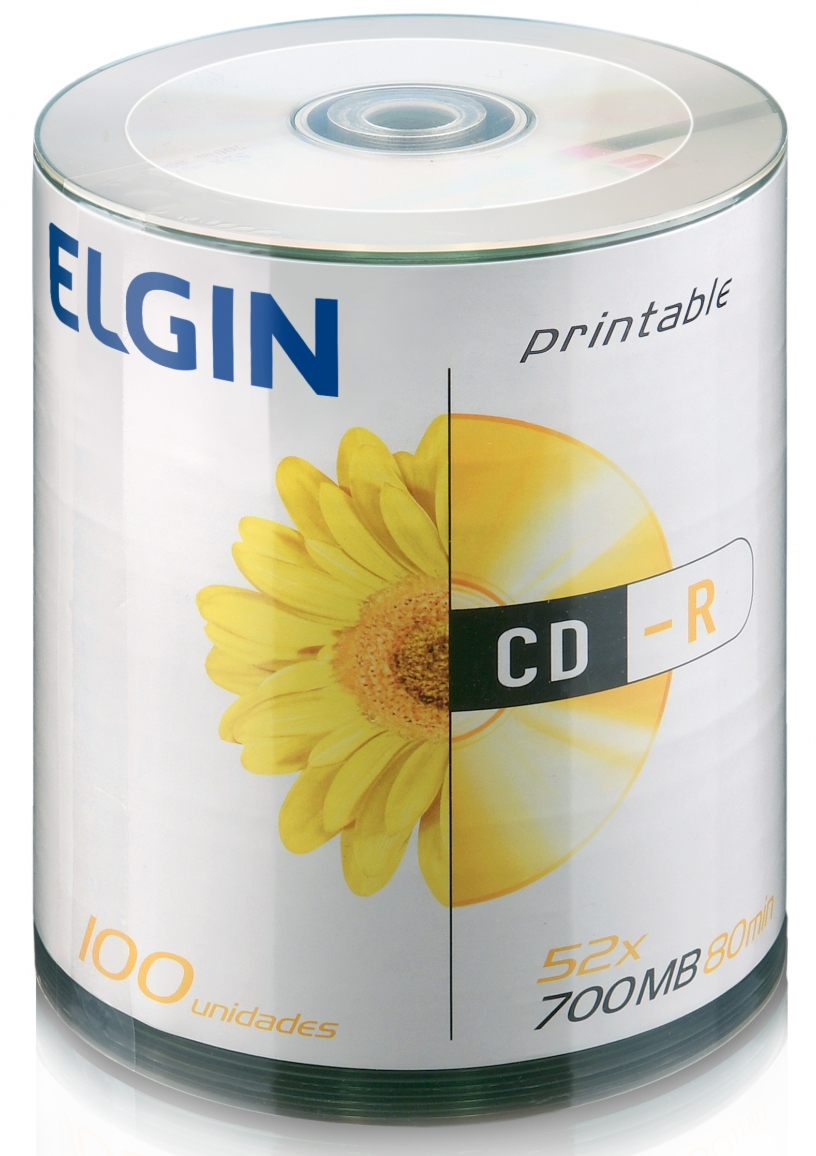 CD-R 700MB 52x - Printable - Tubo com 100 unidades - Elgin 82045 - OPEN BOX