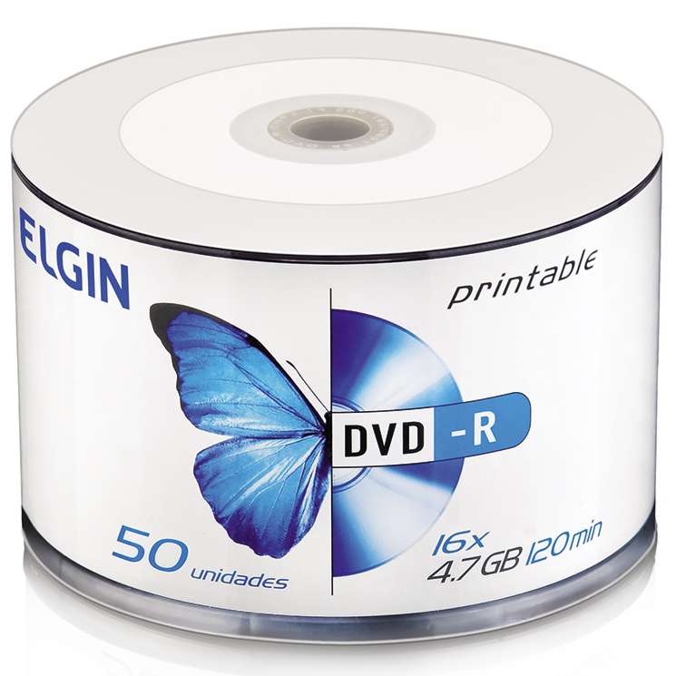 DVD-R 4.7GB 16x - Printable - Tubo com 50 unidades - Elgin 82202