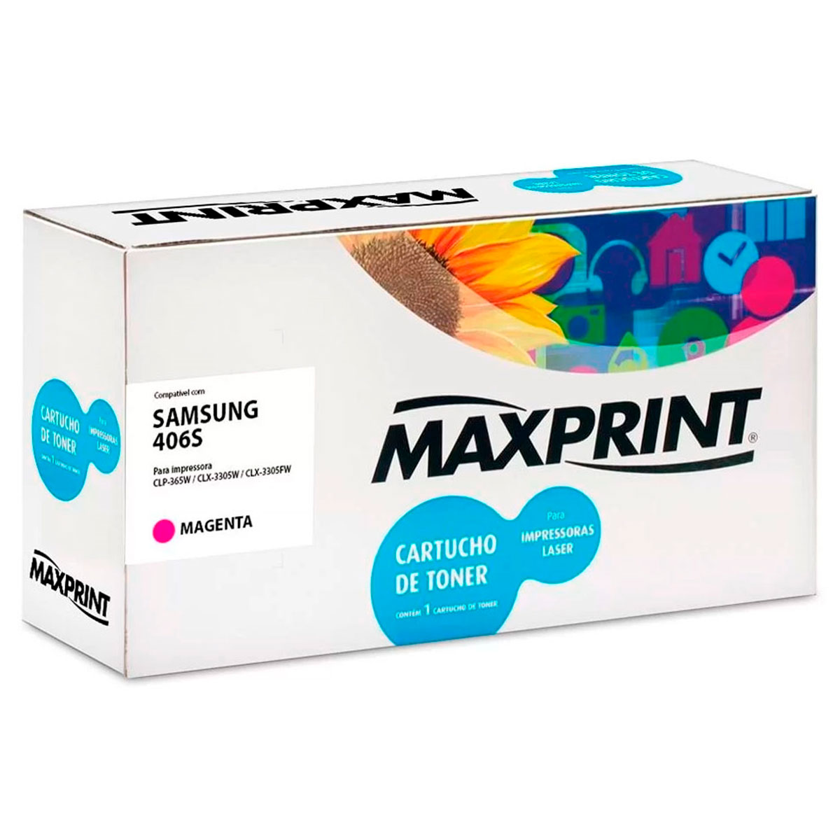 Toner compatível Samsung CLT-M406S Magenta - Maxprint 5613026 - Para C 410 / C 460 / CLP 360 / CLP 365 / CLP 366 / CLX 3305 / CLX 3306