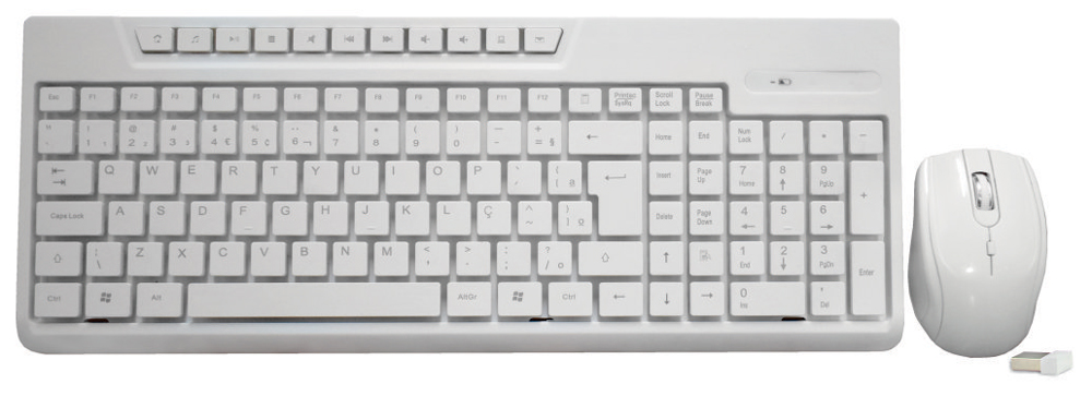 Kit Teclado e Mouse sem Fio K-Mex - ABNT2 - Teclas multimídia - 1600DPI - Branco - KA-0228 + MA-P334