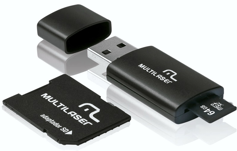 Cartão 64GB Micro SD com adaptador SD e USB - Classe 10 - Velocidade até 30MB/s - Kit 3 em 1 - Multilaser MC115