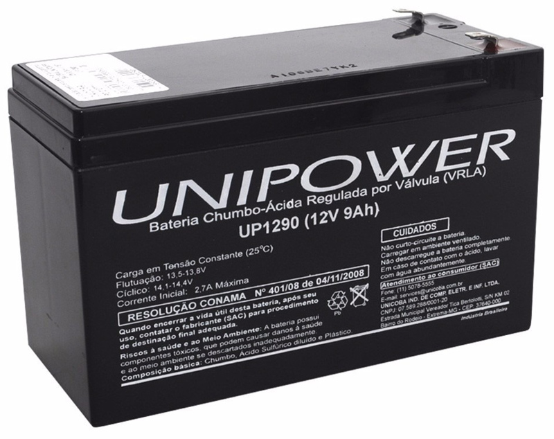 Bateria para Nobreak e Sistemas de Monitoramento e Segurança - 12V / 9Ah - Selada Estacionária - Unipower UP1290