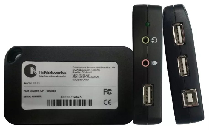 Placa de Som - Estéreo - HUB USB 2.0 + Entrada de Áudio e Microfone - Áudio HUB ThinNetworks CF-000585