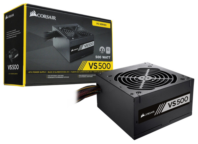 Fonte 500W Corsair VS500 - PFC Ativo - 80% Eficiência - 80 PLUS® White - CP-9020118-LA