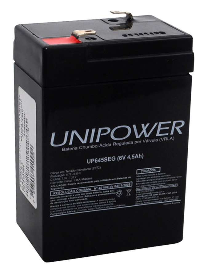 Bateria 6V / 4,5Ah - ideal para balanças e brinquedos - Selada Estacionária - Unipower UP645SEG