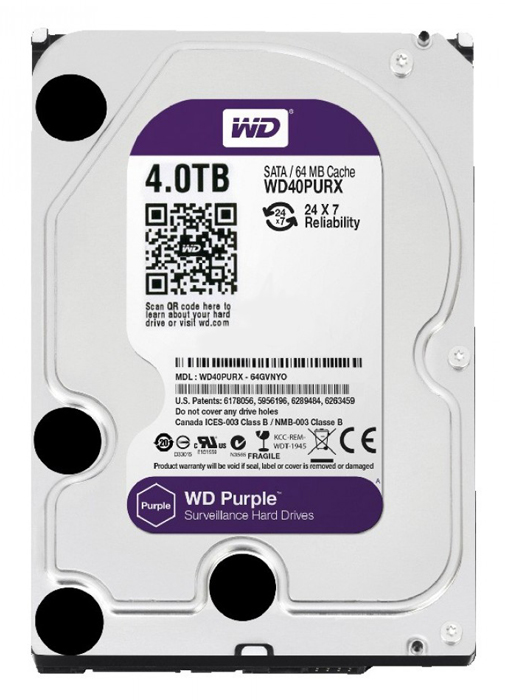 HD 4TB SATA - 5400RPM - 64MB Cache - Western Digital Purple Surveillance - WD40PURX - Ideal para CFTV