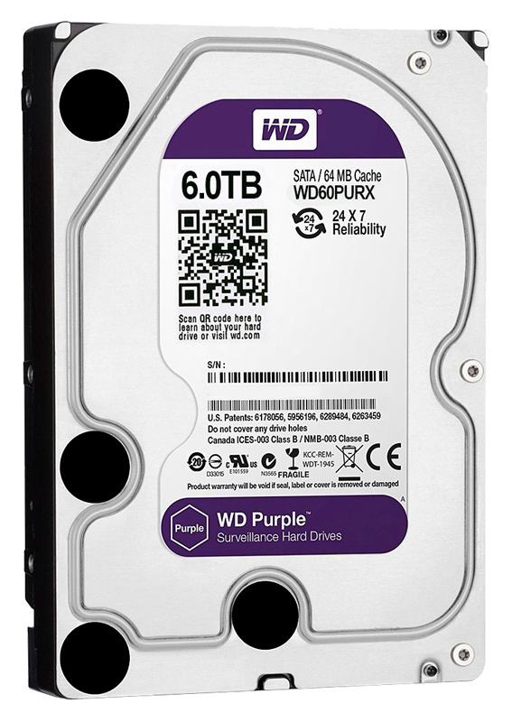 HD 6TB SATA - 5400RPM - 64MB Cache - Western Digital Purple Surveillance - WD60PURX - Ideal para Vigilância