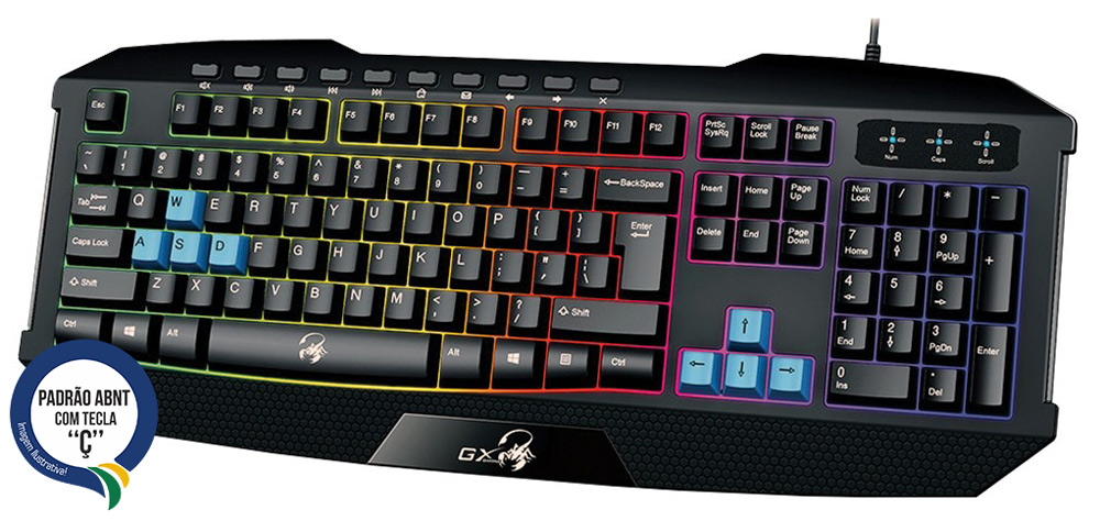 Teclado Gamer Genius K-215 Scorpion - Iluminação por LED - 10 teclas Multimídia - Resistente a Água - ABNT - 31310474109