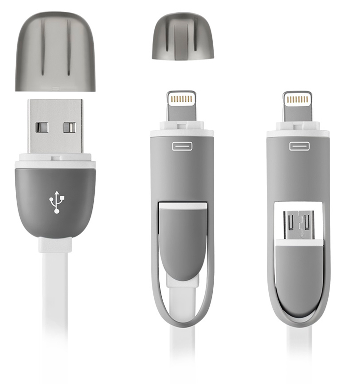 Cabo Lightning e Micro USB para USB - 2 em 1 - Micro USB e Lightning para iPhone - Branco - Multilaser WI334
