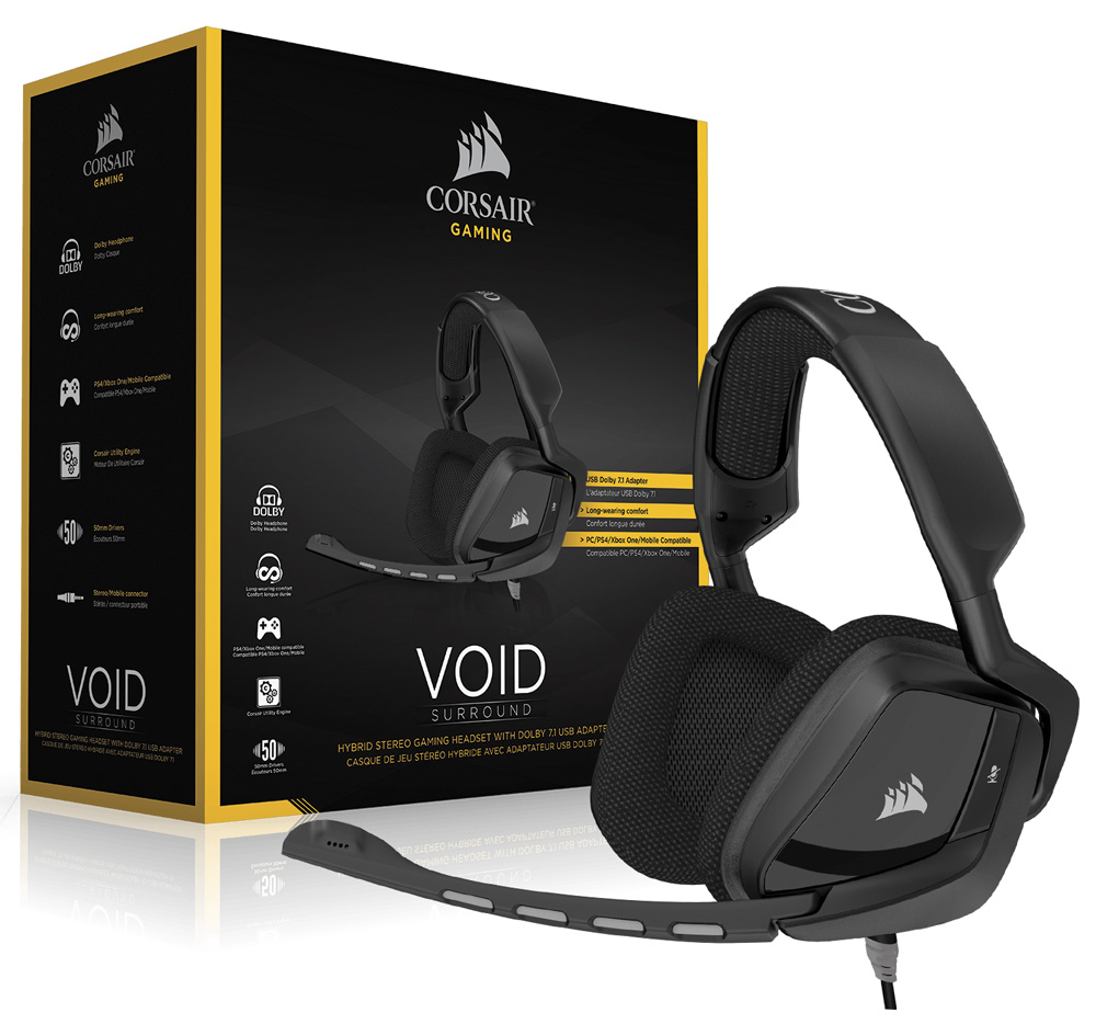 Headset Gamer Corsair Void Surround Preto - CA-9011146-NA - Conector P2 - Adaptador USB - Dolby 7.1 - com Cancelamento de Ruidos