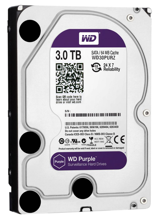 HD 3TB SATA - 5400RPM - 64MB Cache - Western Digital Purple Surveillance - WD30PURZ - Ideal para CFTV