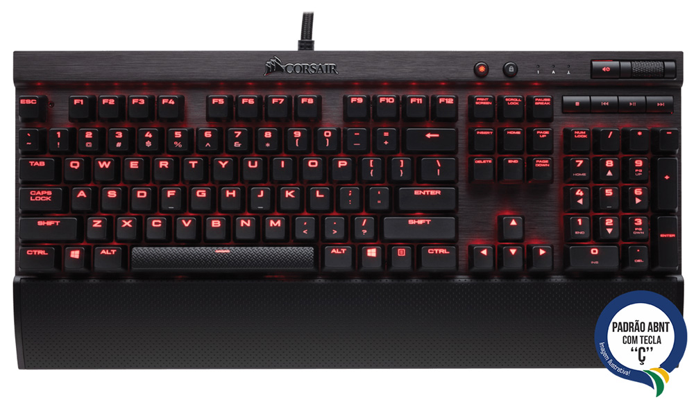 Teclado Gamer Corsair K70 LUX Cherry MX Red - ABNT - Anti-Ghosting -Teclas Multimídia - Entrada USB - com LED Vermelho - CH-9101020-BR