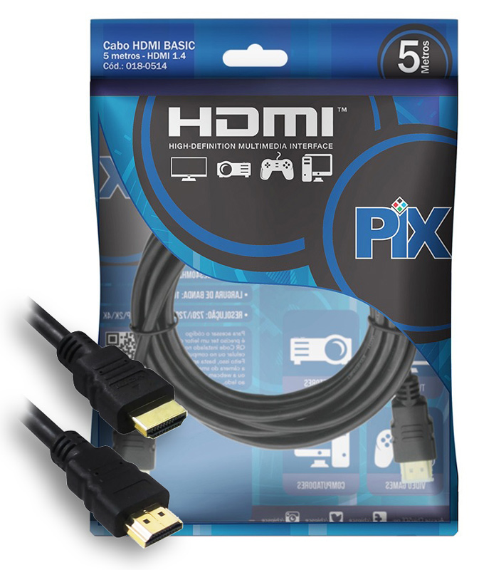 Cabo HDMI 1.4 - 5 Metros - 1080p Full HD - Chip SCE PIX 018-0514