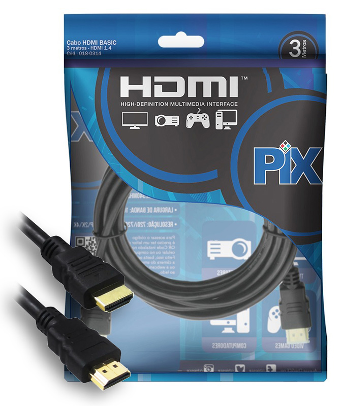 Cabo HDMI 1.4 - 3 Metros - 1080p Full HD - Chip SCE PIX 018-0314