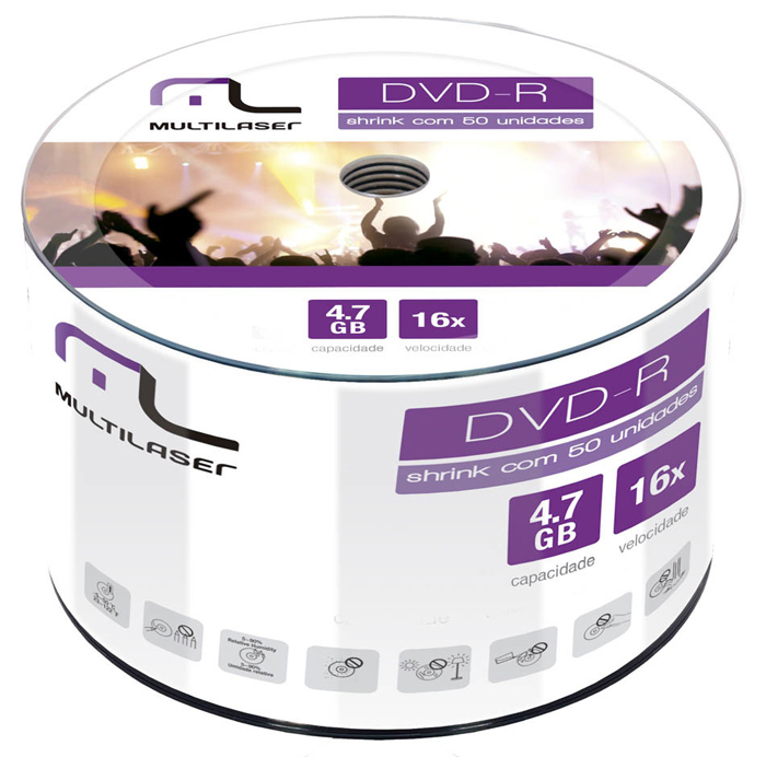 DVD-R 4.7GB 16x - Tudo com 50 Unidades - Multilaser DV061