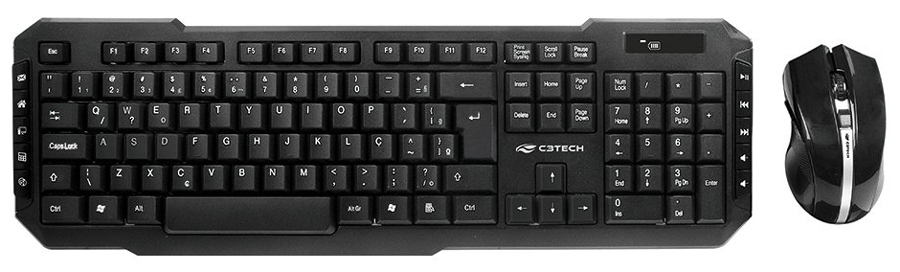 Kit Teclado e Mouse sem Fio C3Tech - ABNT2 - 1600dpi - Teclas Multimídia - K-W40BK