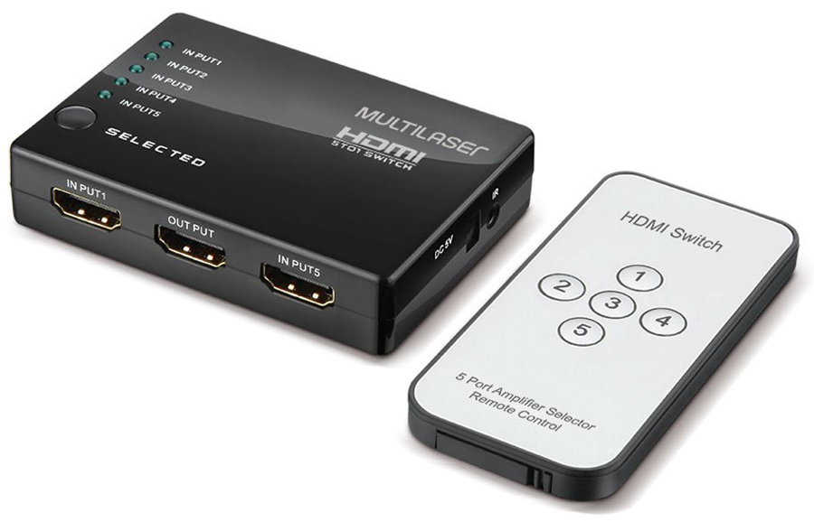 Switch HDMI com 5 Entradas - com Controle Remoto - Multilaser WI346