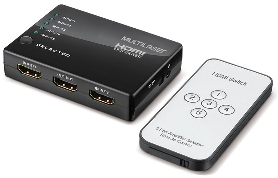 Switch HDMI com 5 Entradas - Controle Remoto - Multilaser WI346