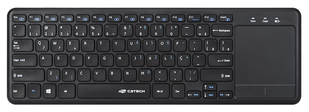 Teclado sem Fio C3Tech K-WT100BK - Touchpad Multitoque Integrado - Preto