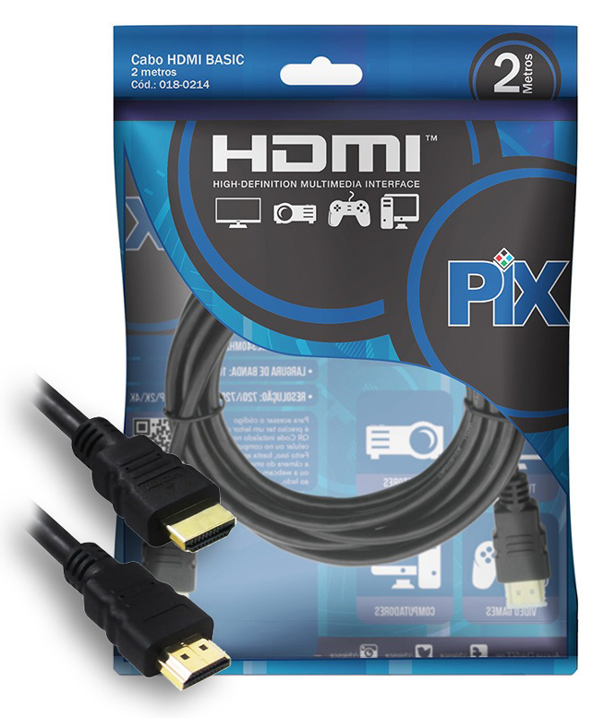Cabo HDMI 1.4 - 2 Metros - 1080p Full HD - Chip SCE PIX 018-0214