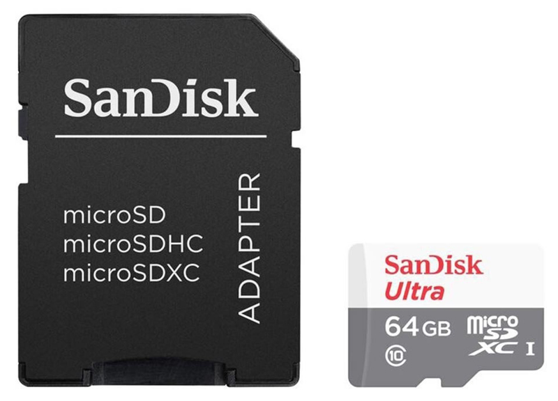 Cartão 64GB Micro SD com adaptador SD - Classe 10 - Velocidade até 80MB/s - SanDisk Ultra SDSQUNS-064G-GN3MA