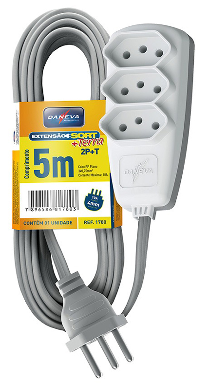 Extensão Legrand Daneva com 3 tomadas - 5 Metros - 10A - Padrão 3 pinos - Branco - DN1780