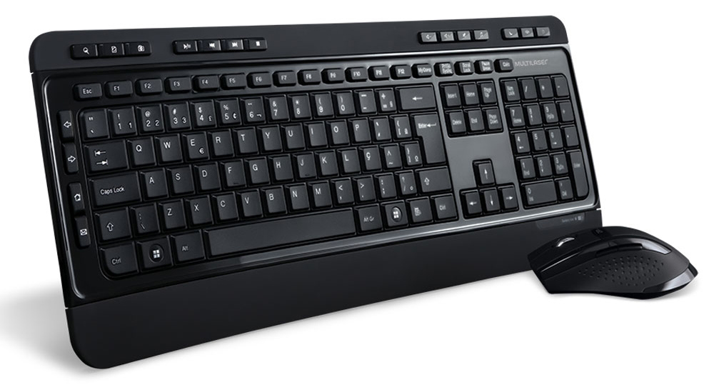 Kit Teclado e Mouse sem Fio Multilaser TC215 - Teclas Multimídia - ABNT - 1600dpi - Preto