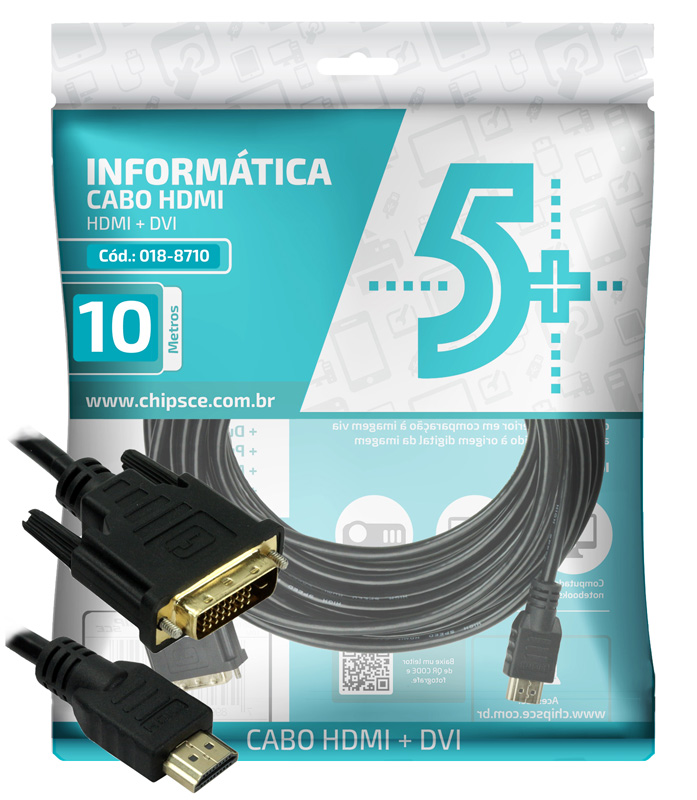 Cabo Conversor DVI-D para HDMI - 10 metros - Dual Link - 24+1 Pinos (DVI-D M X HDMI M)