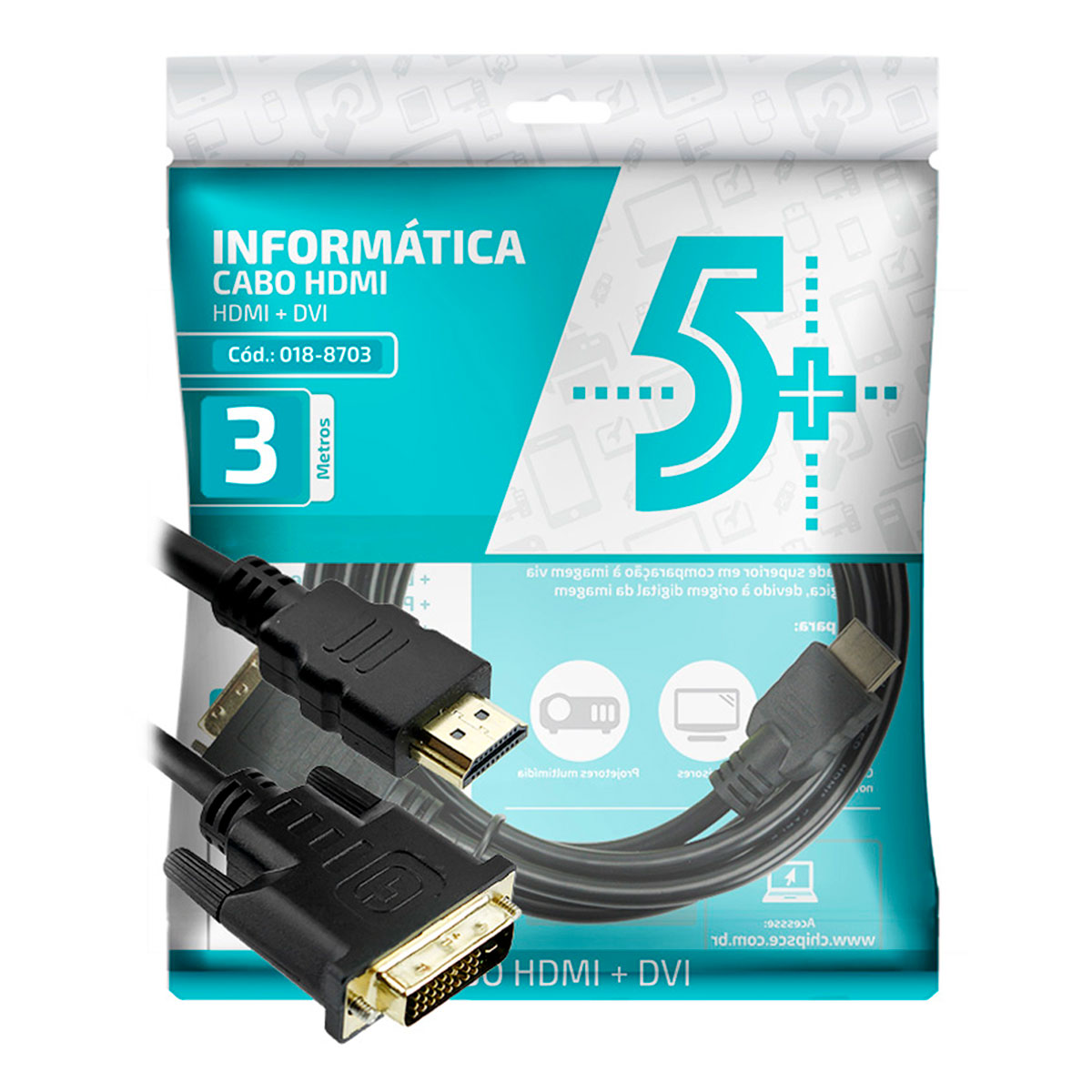 Cabo Conversor DVI-D para HDMI - 3 metros - Dual Link - 24+1 Pinos (DVI-D M X HDMI M) - Chip SCE 018-8703