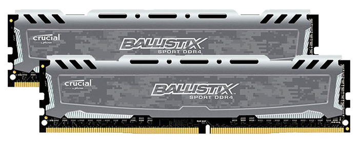 Memória Kit 16GB DDR4 2400MHz (2 x 8GB) - Crucial Ballistix Sport LT - 1.2V - CL16 - Cinza - BLS8G4D240FS