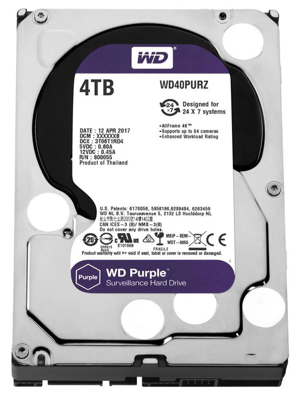 HD 4TB SATA - 5200RPM - 64MB Cache - Western Digital Purple Surveillance - WD40PURZ - Ideal para CFTV