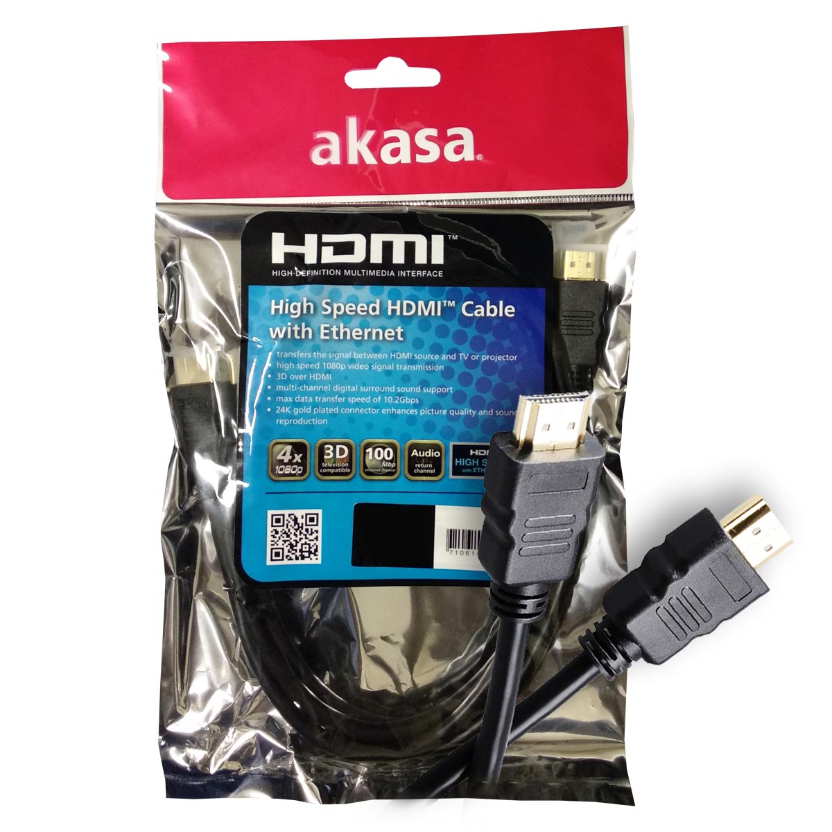 Cabo HDMI 1.4 - 2 Metros - 1080p Full HD - Akasa AK-CBHD02-20V3