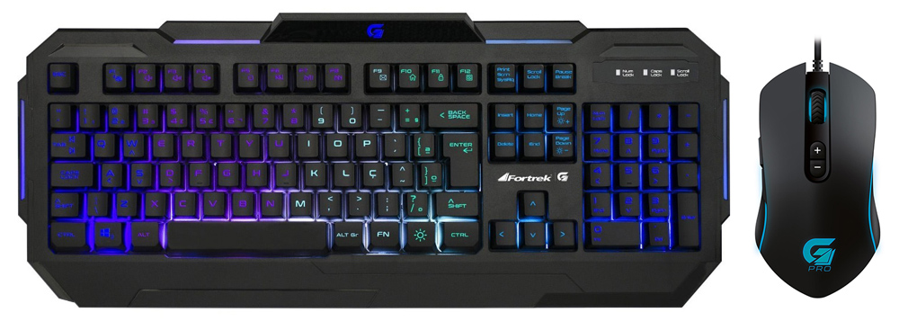 Kit Teclado e Mouse Gamer Fortrek - Teclado K1 + Mouse Pro M7 - ABNT2 - Teclas Multimídia - 4800dpi - 8 Botões - LED RGB