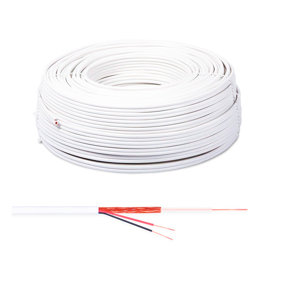 Cabo Coaxial para CFTV - Bipolar 0,4mm x 2,5mm RF75 Ohms - 2X26AWG - Malha 85% - 100 metros - Megatron - Homologado Anatel