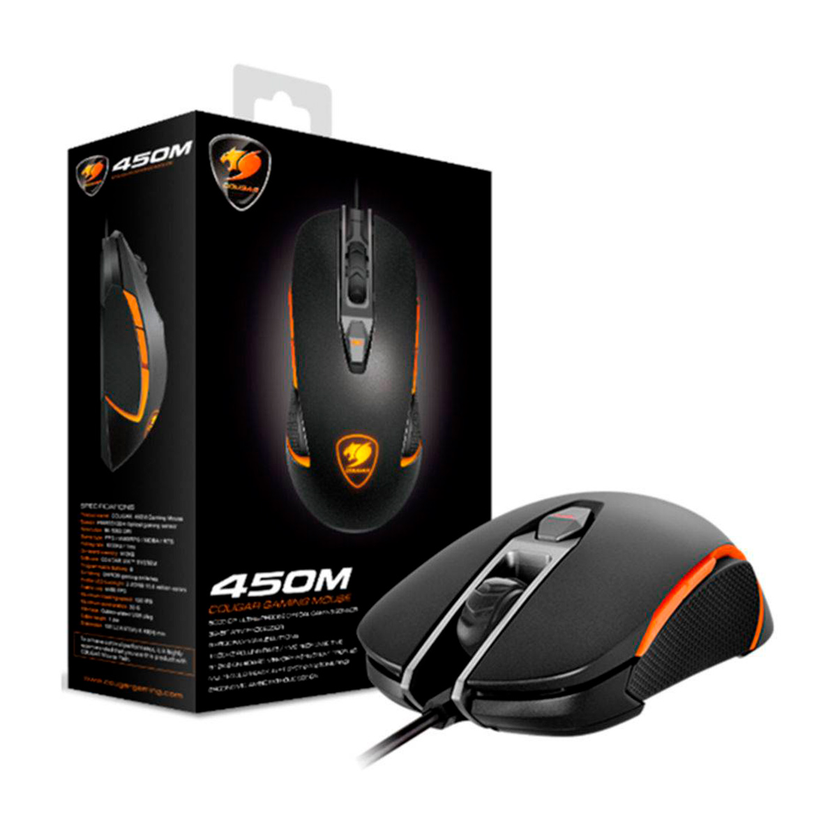 Mouse Gamer Cougar 450M Black Gray Edition - 5000dpi - 8 botões programáveis - Sensor PMW3310DH - Laranja - CGR-WOMI-450