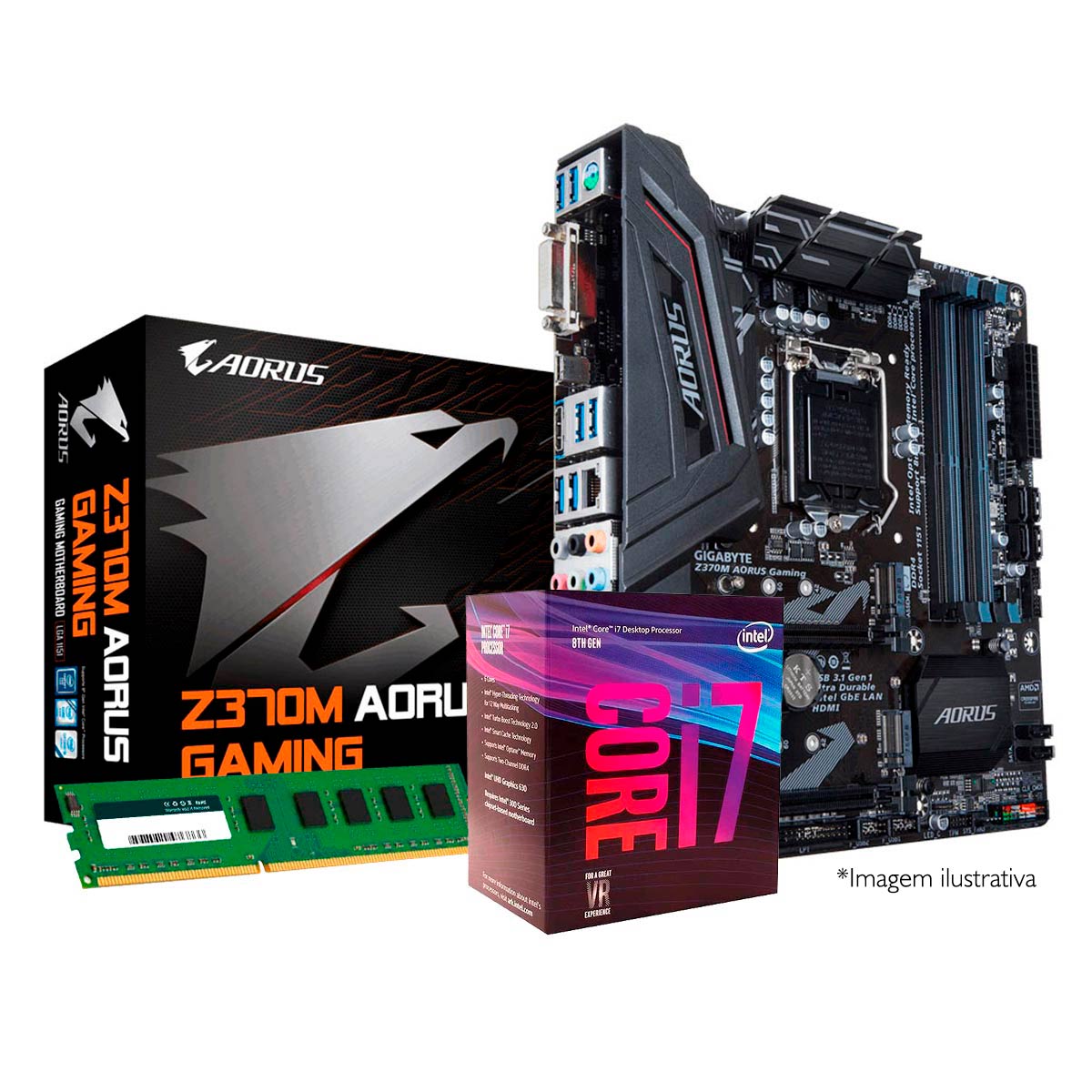 Kit Upgrade Intel® Core™ i7 8700 + Gigabyte Z370M AORUS GAMING + Memória 8GB DDR4