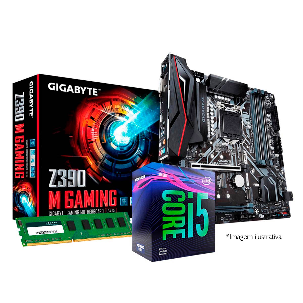 Kit Upgrade Intel® Core™ i5 9400F + Gigabyte Z390 M GAMING + Memória 8GB DDR4