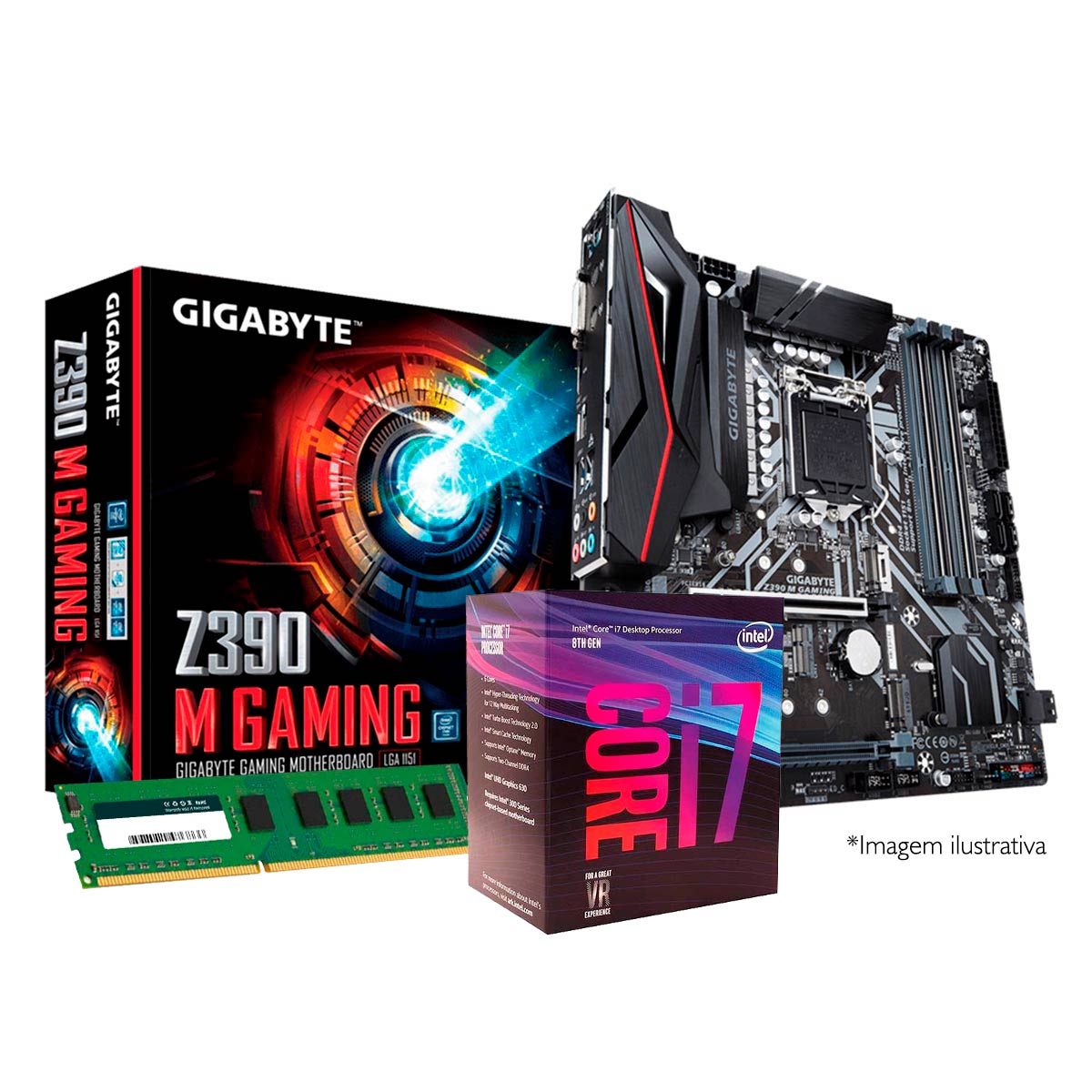 Kit Upgrade Intel® Core™ i7 8700 + Gigabyte Z390 M GAMING + Memória 16GB DDR4