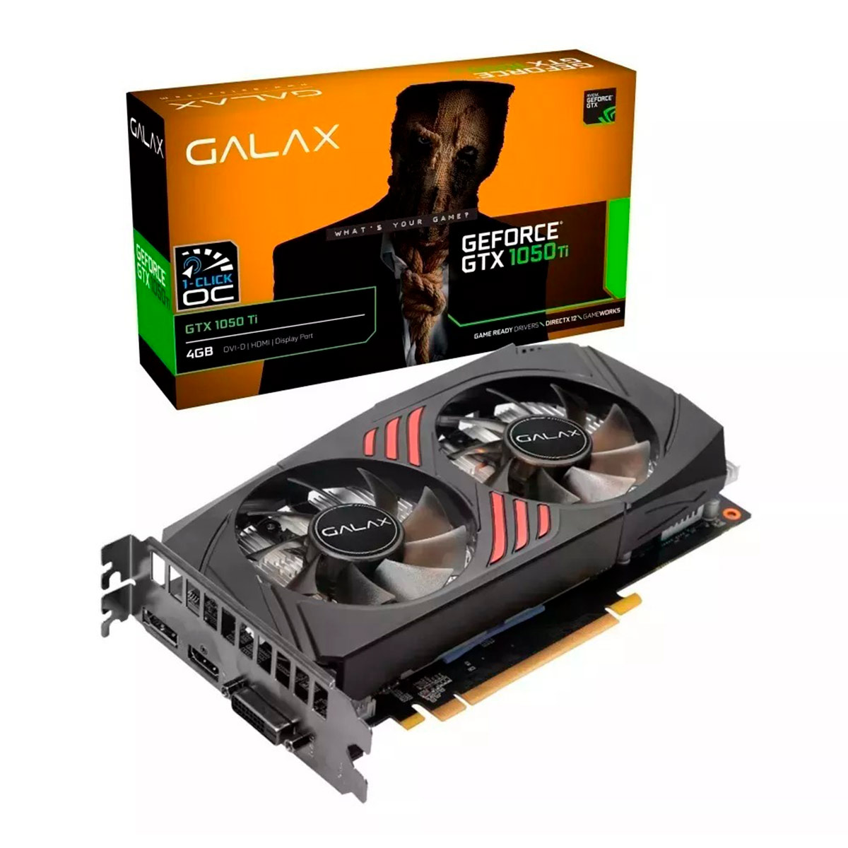 Placa de Vídeo GeForce GTX 1050 Ti 4GB GDDR5 128bits - 1-Click OC Edition - Galax 50IQH8DSC7CB