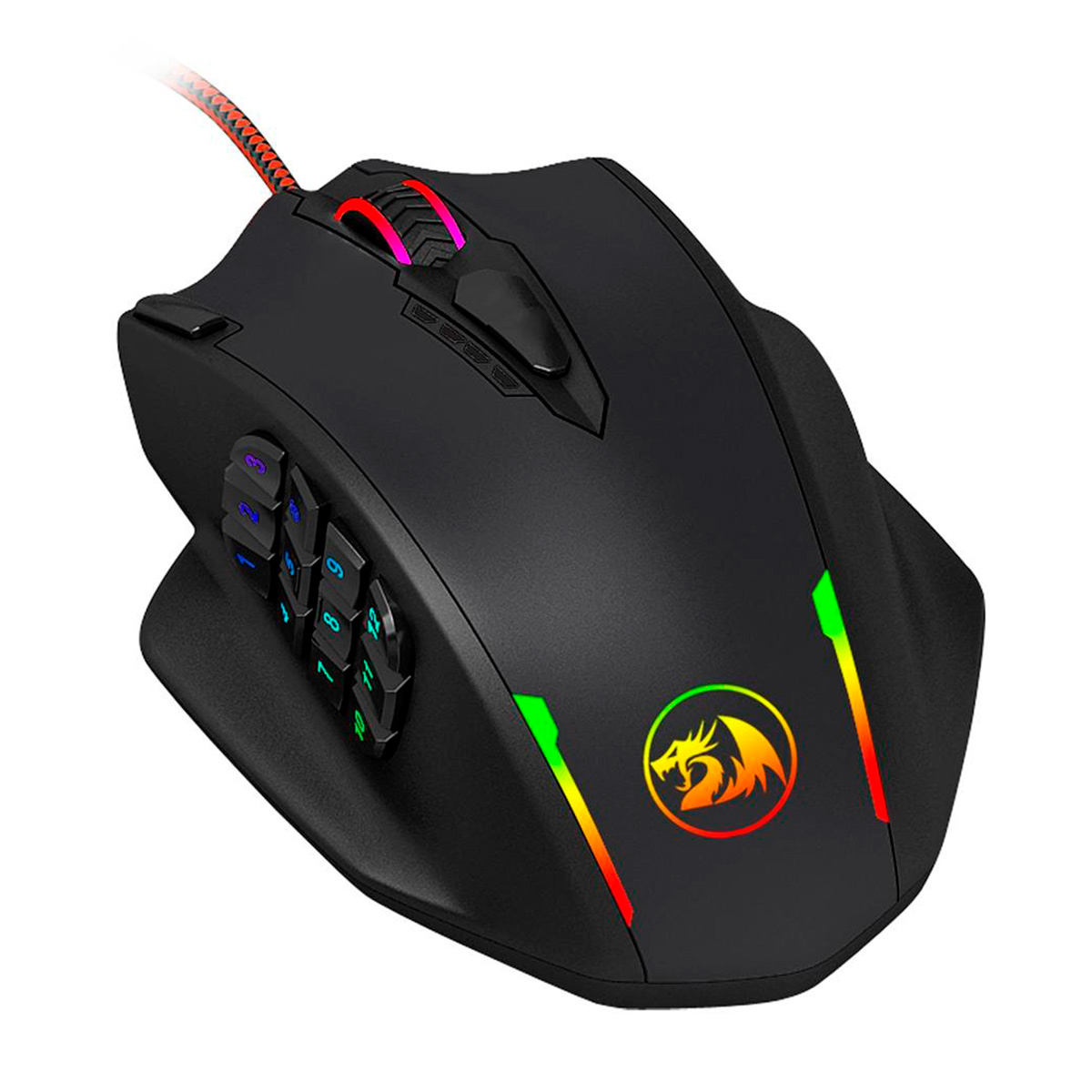 Mouse Gamer Redragon Impact - 12400dpi - 12 Botões Laterais Programáveis - LED RGB - M908