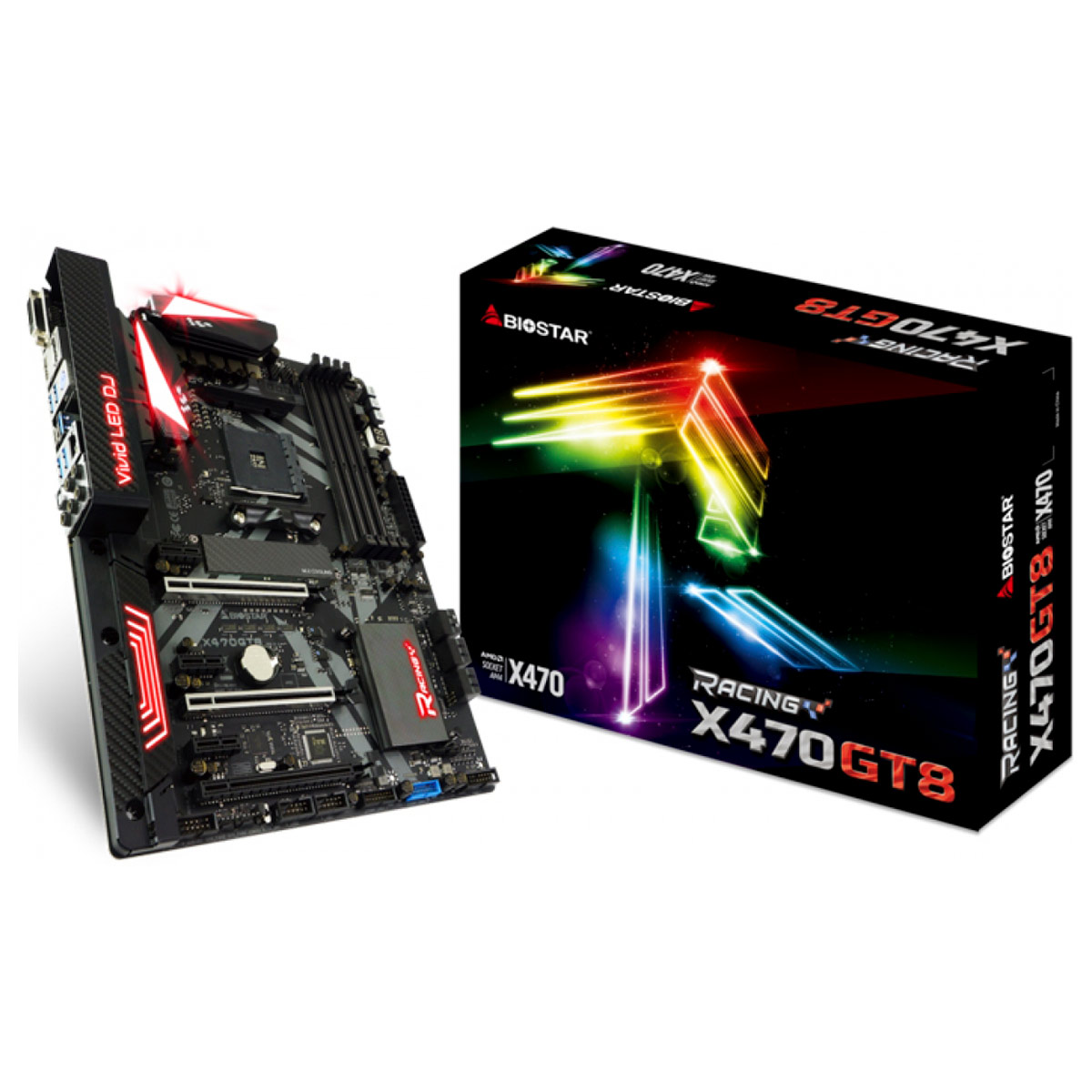 Placa Mãe Biostar Racing X470GT8 GAMING (AM4 - DDR4 3200 OC) Chipset AMD X470 - Slot M.2 - USB 3.1 Tipo C - ATX