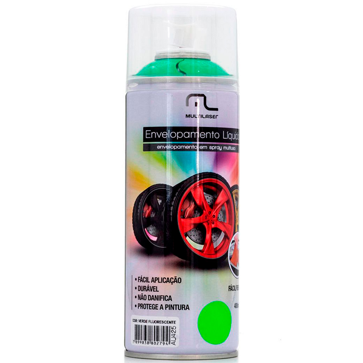 Spray de Envelopamento Líquido Emborrachado Multilaser - 400ml - Verde Fluorescente - AU425