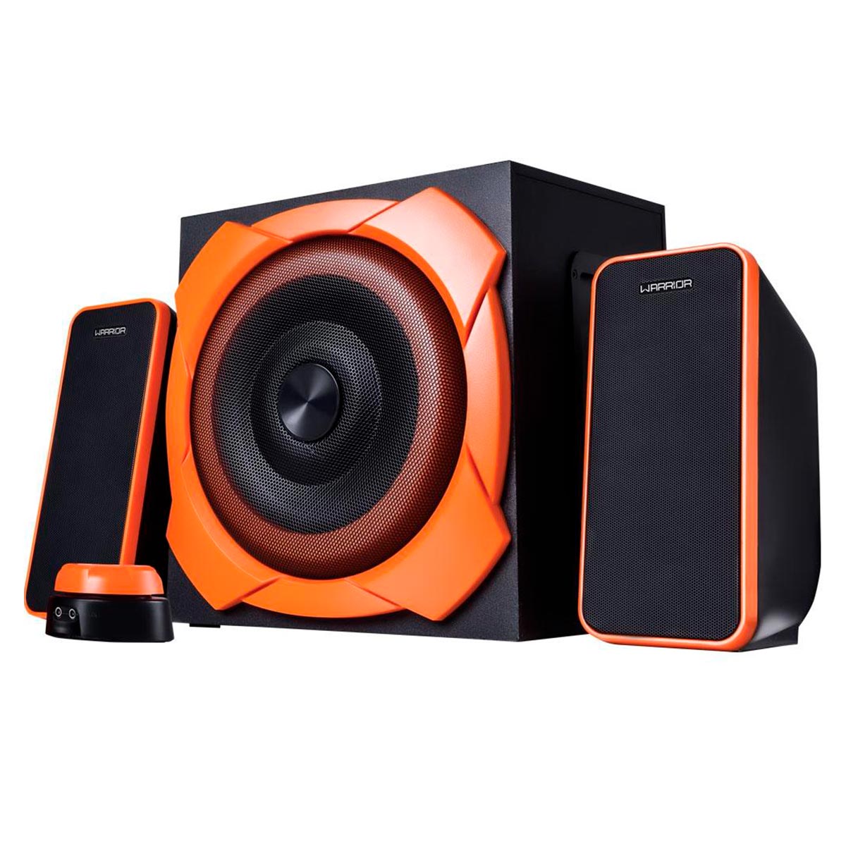 Caixa de Som 2.1 Gamer Multilaser Warrior Odysseus - 50W RMS - Entrada USB e P2 - Bivolt - Preto e Laranja - SP266