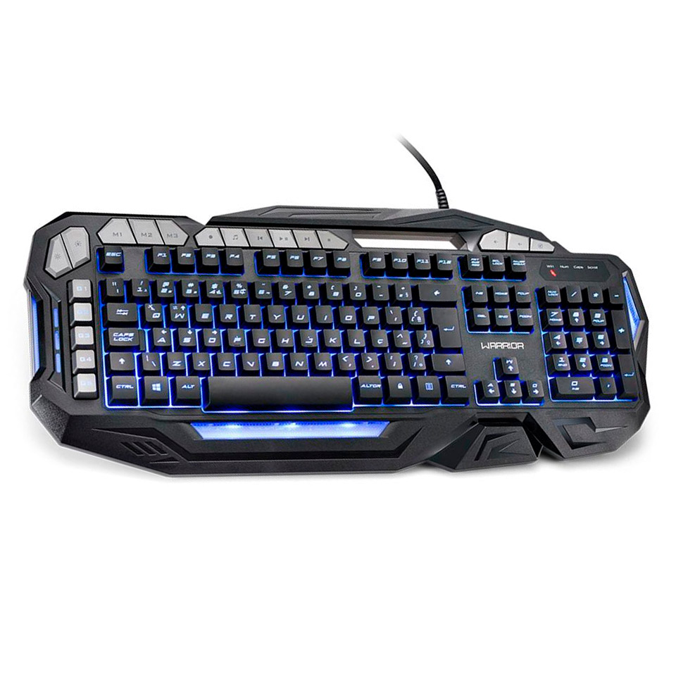 Teclado Gamer Multilaser Warrior Kilian - 5 Teclas Macro Programáveis - com Suporte para Smartphone - Iluminação LED 3 Cores - ABNT - TC226