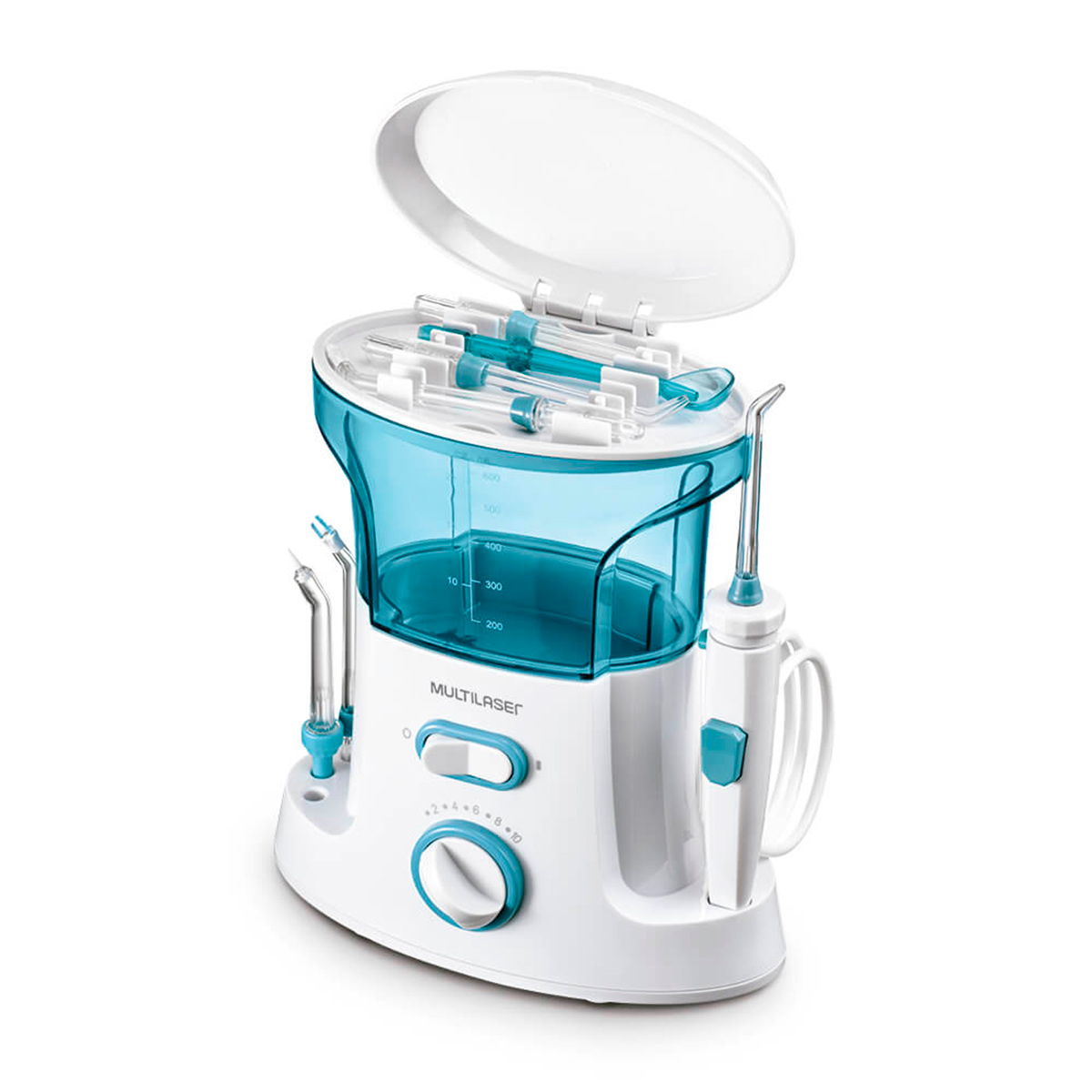 Irrigador Oral Clearpik Portable - Bivolt - 16W - Acompanha 7 Bicos para Limpeza Profunda - Recipiente de 600ml - Branco e Azul - Multilaser HC037