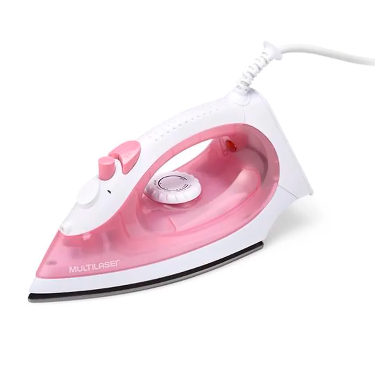 Ferro de Passar Roupa a Vapor - 127V - 1200W - Base Antiaderente e Reservatório de Água com Indicador nível - Função Vapor Extra - Branco e Rosa - Multilaser HO018