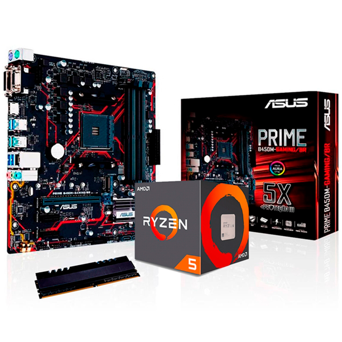 Kit Upgrade AMD Ryzen™ 5 2600 + Asus Prime B450M GAMING/BR + Memória 8GB DDR4