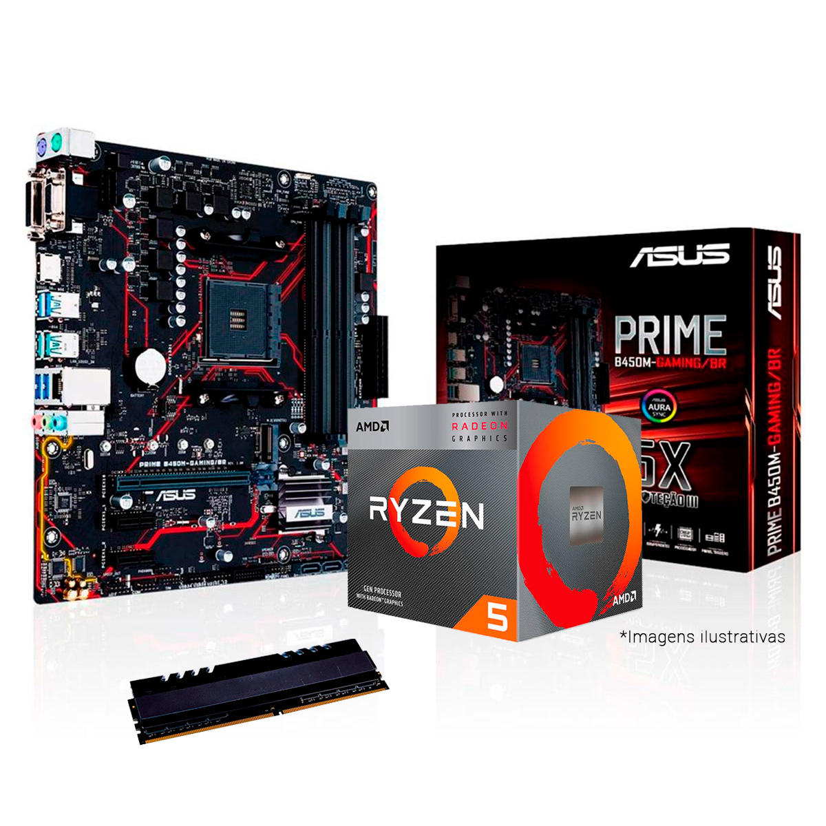 Kit Upgrade AMD Ryzen™ 5 3400G + Asus Prime B450M GAMING/BR + Memória 8GB DDR4